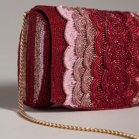 Anthropologie Beaded Petal Clutch Shoulder Bag NWT